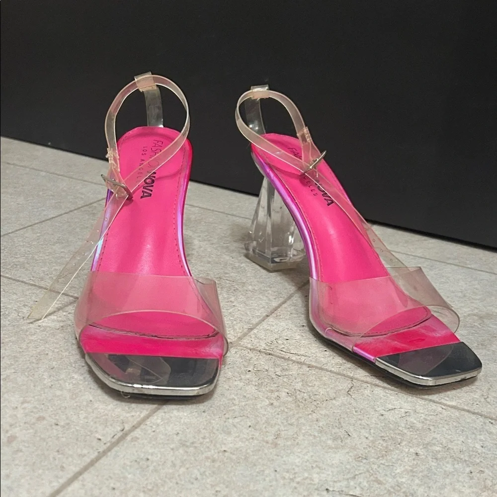 Fashion Nova Hot Pink and Clear Heels - Picture 1 of 2